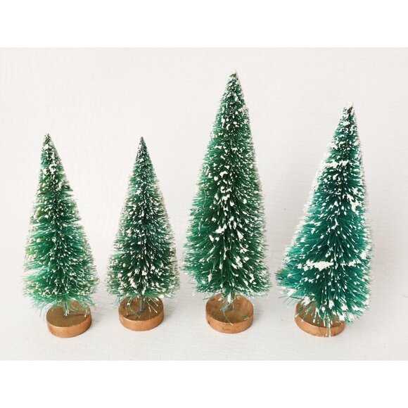 8 Vintage Bottle Brush Christmas Trees With Wood Base Miniature Copper Bench 2 M - Picture 3 of 10